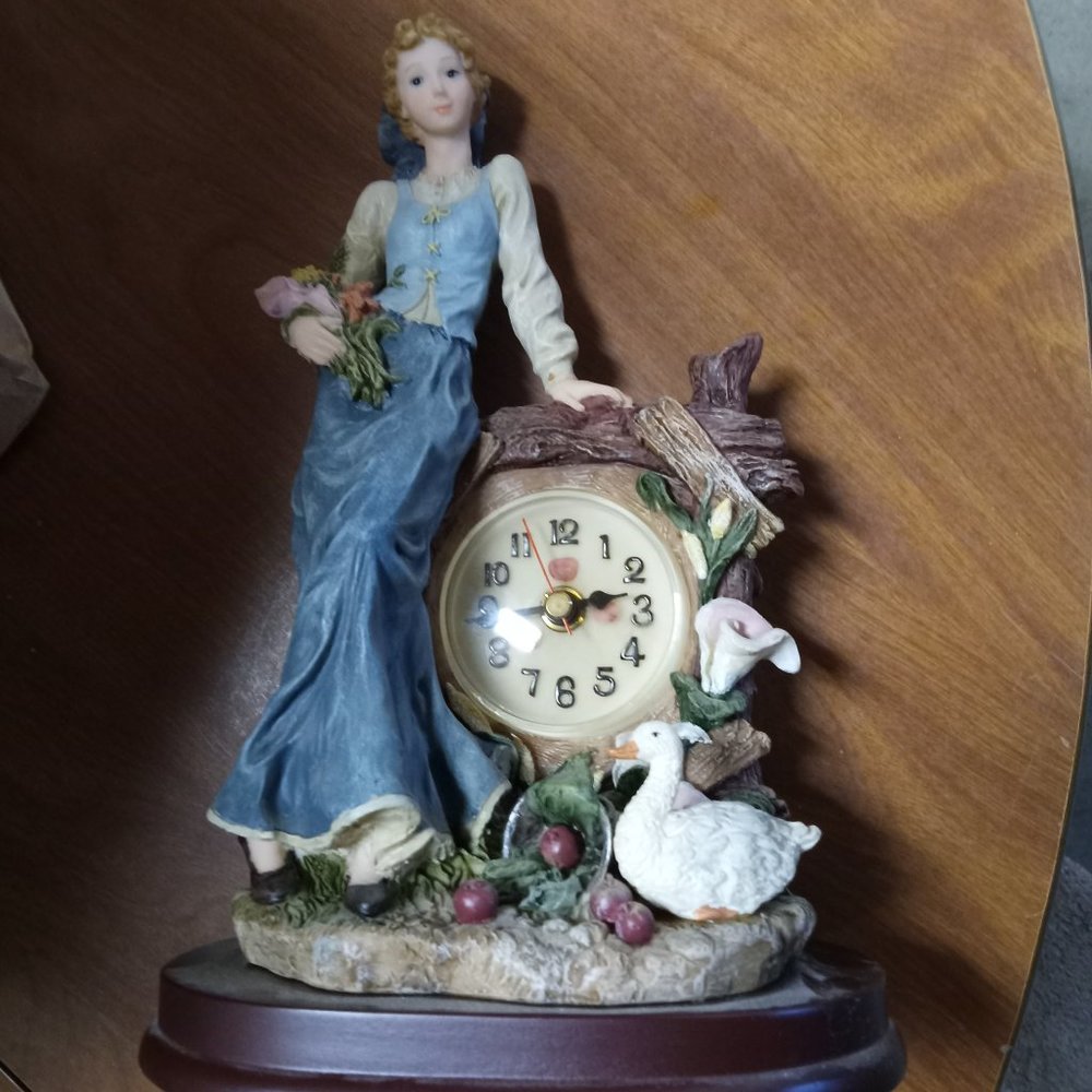 Hand-Crafted Porcelain Victorian outdoor scene with decorative clock